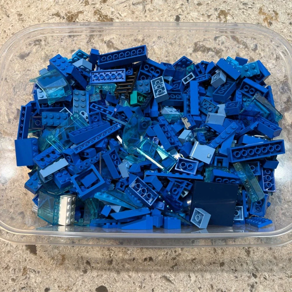 LEGO Bulk Lot 2.10lb Blue Bricks Translucent Pieces Mixed Parts Assortment